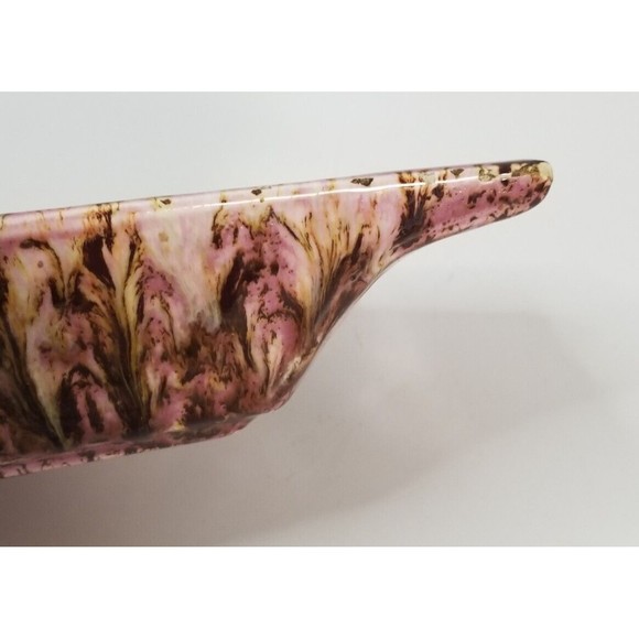 VINTAGE MCM Art Deco Ashtray Geometric Ceramic Brown Gold Pink Purple - Picture 7 of 10